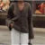 Elegant Knitted Solid V-neck Cardigan Women Casual Loose Single Breasted Pockets Sweater Female Chic Versatile Street Knitwear