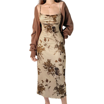 Vestido vintage Y2K con estampado floral de hadas y grunge para mujer, tirantes finos fruncidos, vestidos de fiesta ajustados para mujer