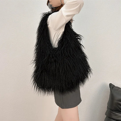 Bolsos de hombro peludos y esponjosos para chicas Kpop Y2k para mujer, tendencia de lujo, bolso de mano grande de piel sintética de diseñador, bolsos Harajuku