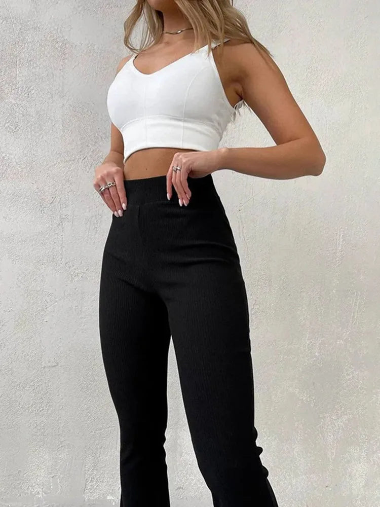 Women High-Waisted Long Micro Flare Streetwear Y2k Pants Trousers Solid Color High Waist Slim Clothes Casual Fashion Sweatpants