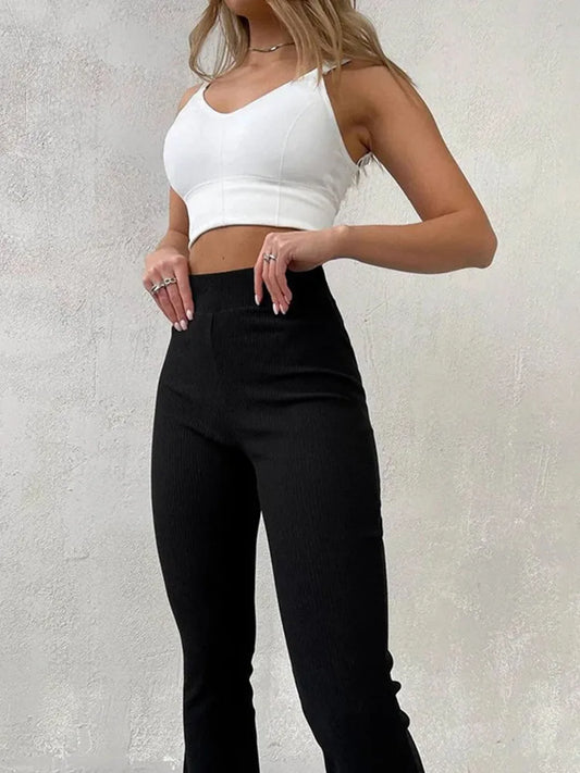 Women High-Waisted Long Micro Flare Streetwear Y2k Pants Trousers Solid Color High Waist Slim Clothes Casual Fashion Sweatpants