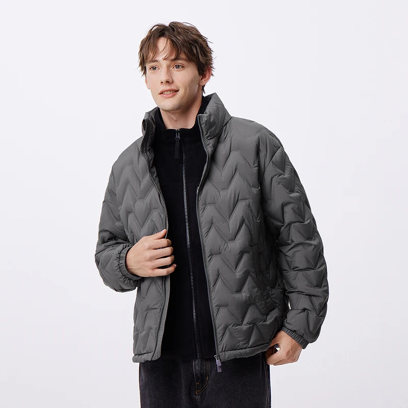 Chaqueta de plumón para hombre, impermeable, cálida, de cuello, para uso diario, nueva, de invierno, versátil, de color sencillo.