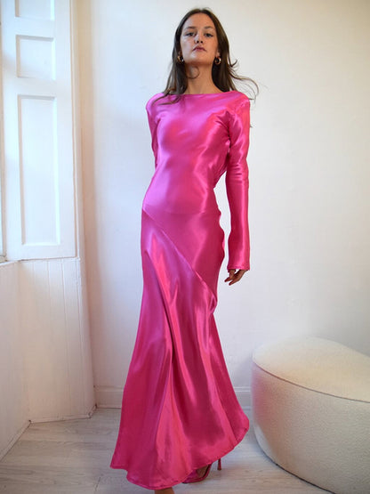 Elegante vestido de noche navideño para mujer, vestido ajustado de manga larga, vestidos femeninos de satén de alta calidad, ropa de fiesta y club.