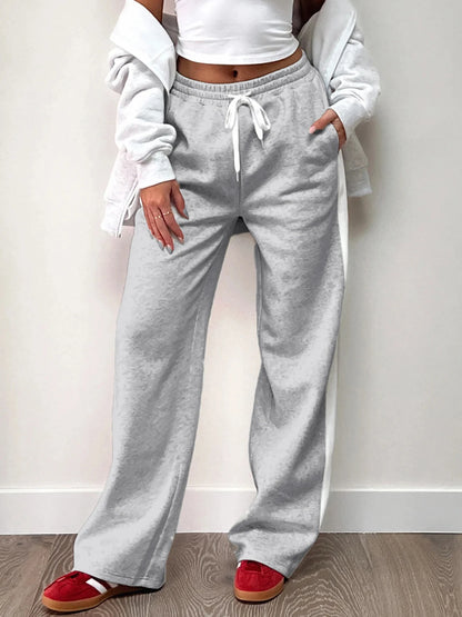Gray Drawstring Elastic High Waist Casual Sweatpants Women Side Stripe Contrast Patchwork Black Loose Jogging Track Pants