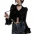 Camisa Y2K de los años 2000 para mujer, color liso, transparente, cuello en V, acampanado, manga larga, blusa con volantes, top corto, ropa de calle coqueta