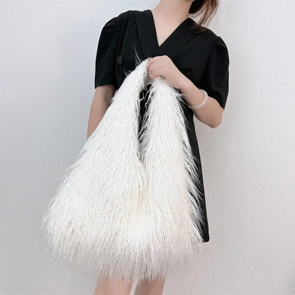 Bolsos de hombro peludos y esponjosos para chicas Kpop Y2k para mujer, tendencia de lujo, bolso de mano grande de piel sintética de diseñador, bolsos Harajuku