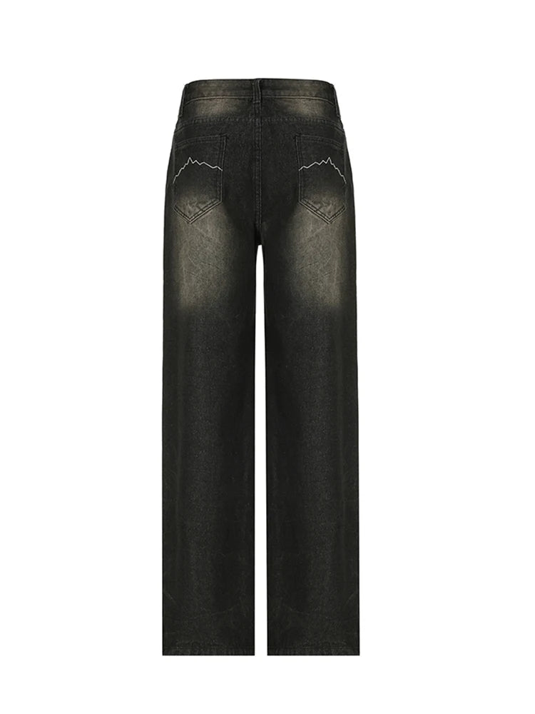 Pantalones vaqueros rectos casuales retro americanos para mujer, estilo urbano vintage, desgastados