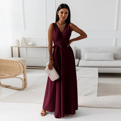 2025 Dresses For Women White Sleeveless Sexy Loose V Neck Solid Color Long Dresses Elegant Party Evening Robe Vestidos