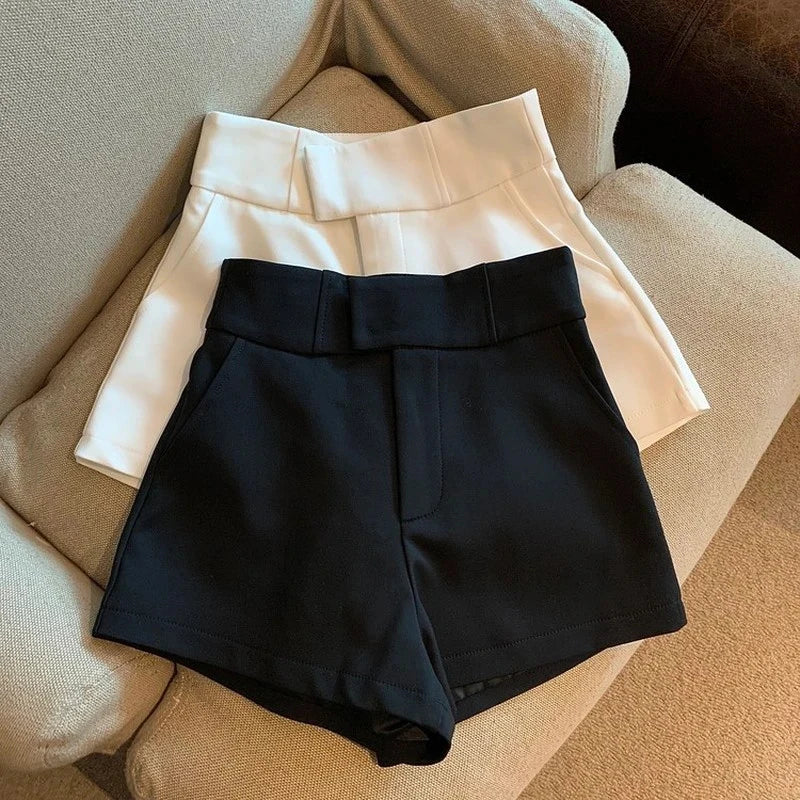 Pantalones cortos negros Y2K para mujer, elegantes, de cintura alta, blancos, de corte A y pierna ancha, sexys, ajustados para discoteca, novedad