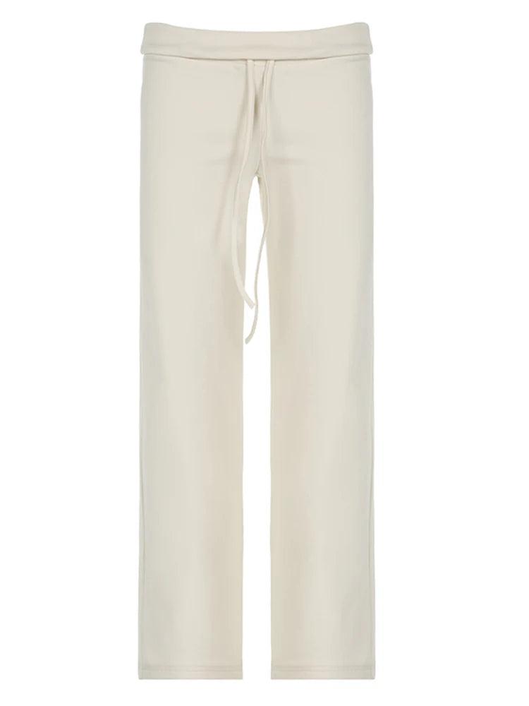 Pantalones deportivos básicos casuales lisos para mujer, cintura con cordón, pierna recta, pantalones para correr Y2K