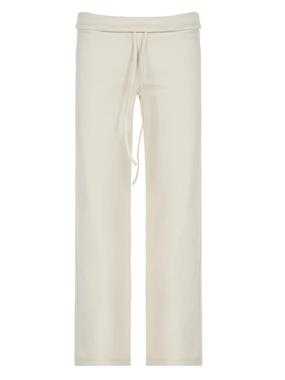 Pantalones deportivos básicos casuales lisos para mujer, cintura con cordón, pierna recta, pantalones para correr Y2K