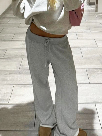 Pantalones deportivos holgados de cintura alta con bolsillos y cordón para mujer, color gris, lisos, básicos, sencillos, de pierna recta, para correr