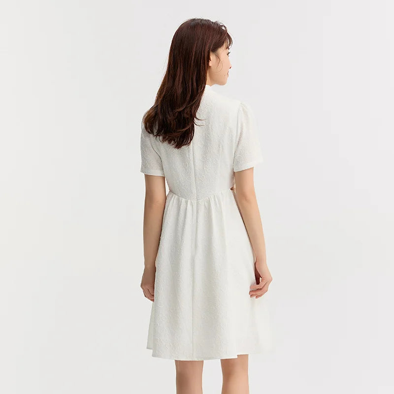 Women Dress Small Stand-Up Collar Buttoned Elegant And Gentle Summer Slightly Sexy Short Skirt  New Arrival