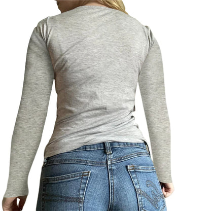 Y2k Fairy Grunge Tops góticos estéticos con estampado floral, cuello en V, camiseta de manga larga para mujer, ropa deportiva básica, ropa de calle