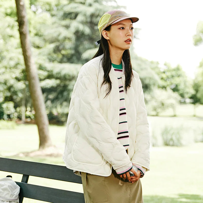 Chaqueta de plumas para mujer, color liso, tres capas, suelta, estilo informal, nueva, de invierno, con cuello de béisbol, ligera