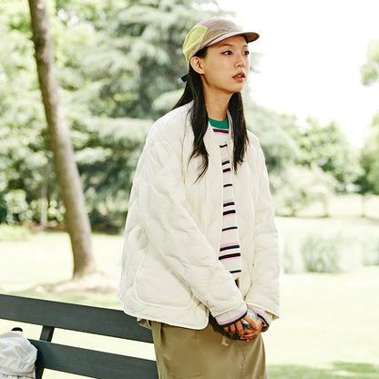 Chaqueta de plumas para mujer, color liso, tres capas, suelta, estilo informal, nueva, de invierno, con cuello de béisbol, ligera