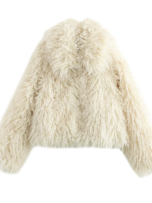 Cárdigan holgado con cuello en V para mujer, abrigo de invierno de manga larga con retazos de piel sintética, ropa de calle, nuevo