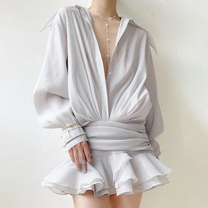 Vestido mini de gasa para mujer, con volantes, plisado, de malla transparente, holgado, de gran tamaño, para cubrirse.