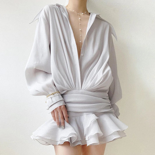 Vestido mini de gasa para mujer, con volantes, plisado, de malla transparente, holgado, de gran tamaño, para cubrirse.