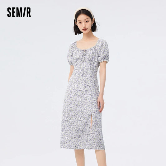 Dress Women Split Chiffon Dress Romantic  New Summer Mori Square Collar Fragmented Tea Break Dress