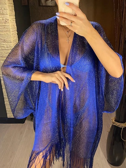 Túnica de punto transparente con borlas y flecos para mujer, vestido playero sexy, ropa de playa, ropa de playa
