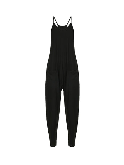 Monos de mujer con tirantes y bolsillos holgados estilo hippie, estilo informal, ropa de calle
