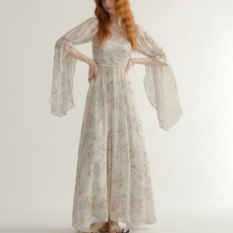Vestidos largos de princesa vintage franceses para mujer, otoño, nuevos, elegantes, informales, de noche, para fiesta, de una pieza