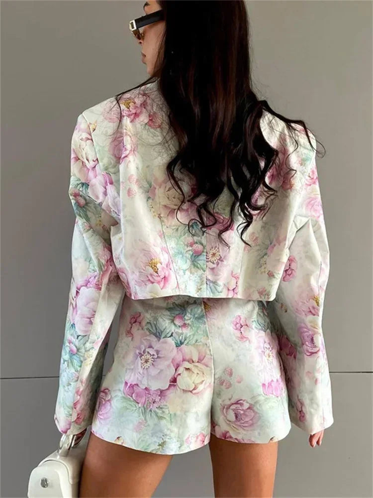 Printed Fashion 2 Piece-Set Skirt Female V-Neck Cropped Top And Mini Skirt Sets Commute Clothes Women’s Contrast Outfits