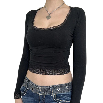 Camiseta de manga larga con cuello cuadrado y estampado de hadas estilo Y2K para mujer, estilo gótico, estilo urbano