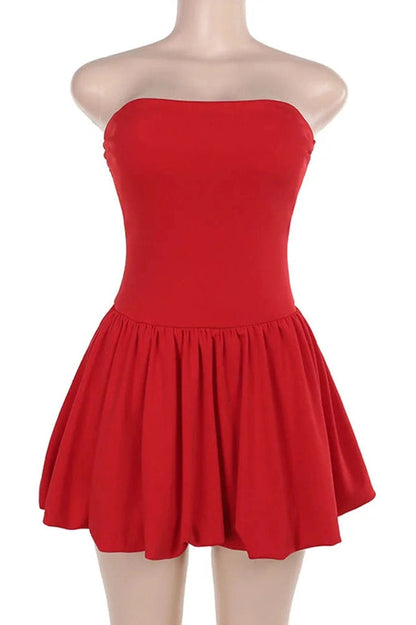 A-Line Strapless Mini Dress with High Waist and Backless Design