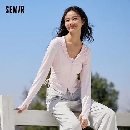 Jacket Women Short Hooded Sunscreen Clothing Top  New Summer Cool Feeling Original Yarn Sunscreen Tight Top UPF100+