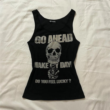 Camiseta con estampado callejero gótico Y2K, camiseta sin mangas de hip hop estética rock vintage para mujer, camiseta de anime Harajuku