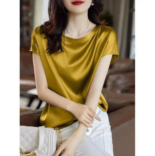Blusas elegantes de satén sintético para mujer, blusas sin mangas de oficina de seda sintética, 3 colores