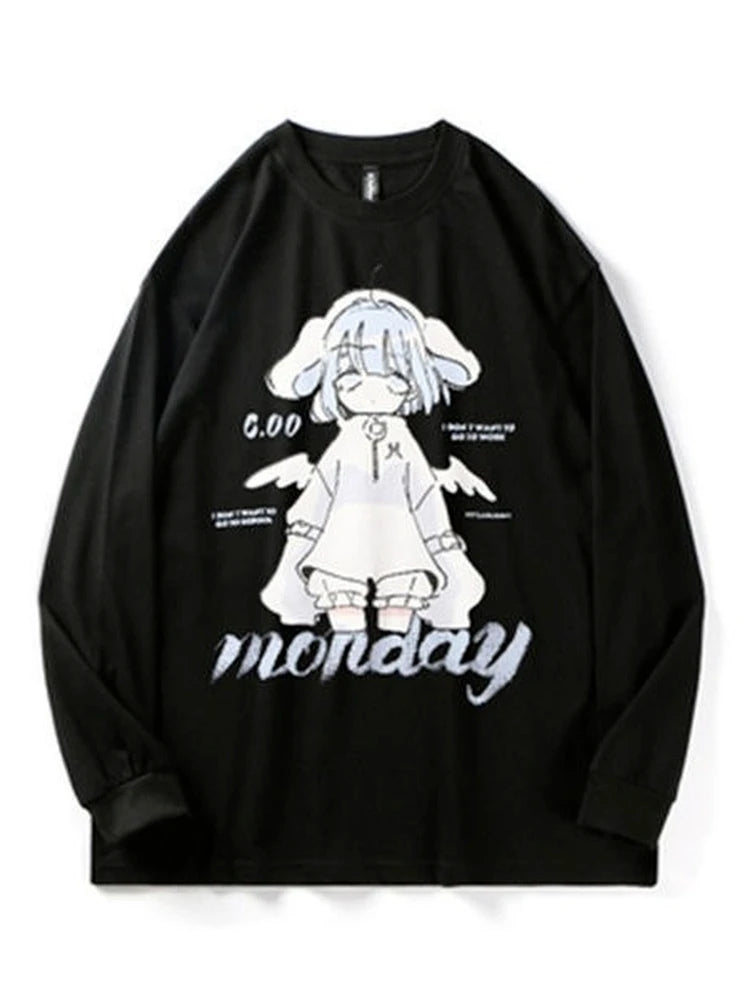 Sudadera con capucha estilo Harajuku con diseño de chica de anime para parejas, estilo kawaii, cómoda y creativa, ideal para combinar con todo, ropa de calle cómoda para mujer.