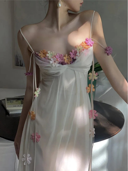 Vestidos elegantes para mujer, verano, tirantes finos, estilo festivo, flores, línea A, vestido de fiesta, sin espalda, boda, graduación, vestido nuevo