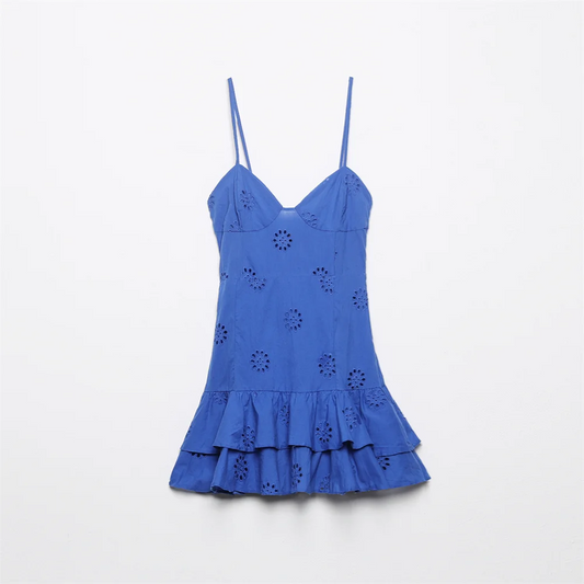 Vestido de primavera para mujer, elegante y versátil, ajustado, con capas decorativas y tirantes cortos.