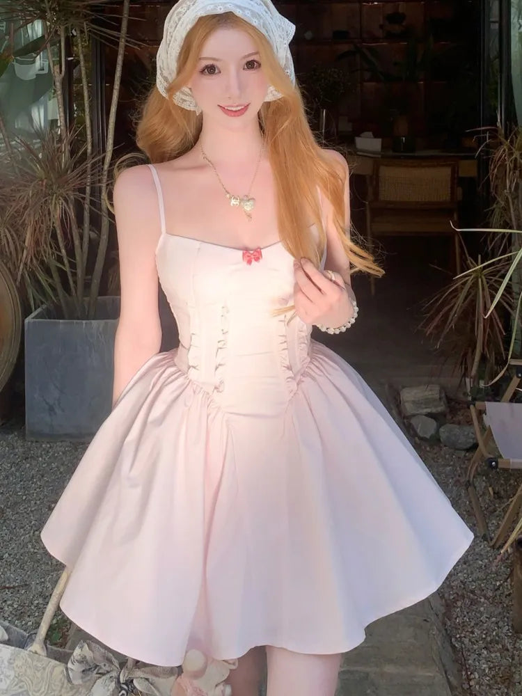 Vestidos cortos de princesa ajustados Y2K para mujer, vestido de verano con tirantes finos, corsé, línea A, liso, para fiesta de cumpleaños y graduación