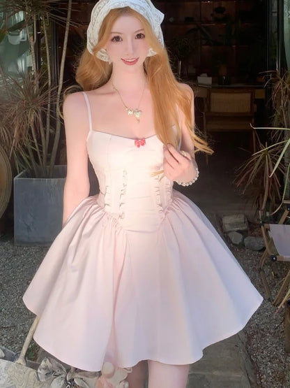 Vestidos cortos de princesa ajustados Y2K para mujer, vestido de verano con tirantes finos, corsé, línea A, liso, para fiesta de cumpleaños y graduación