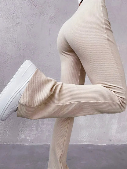 Women High-Waisted Long Micro Flare Streetwear Y2k Pants Trousers Solid Color High Waist Slim Clothes Casual Fashion Sweatpants