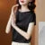 Blusas de oficina de verano de manga corta con cuello redondo, blusa de satén, camisas para mujer, camisas casuales lisas y holgadas, blusas DF4904
