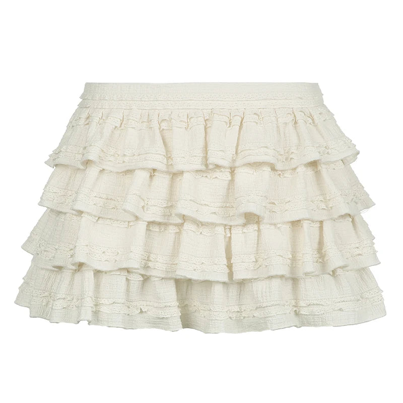 Falda de pastel dulce y bonita de color sólido para mujer, ropa de moda, falda abullonada escalonada, suave, elegante, combina con todo, estilo coreano