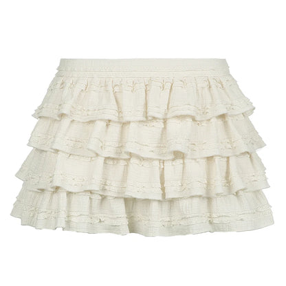 Falda de pastel dulce y bonita de color sólido para mujer, ropa de moda, falda abullonada escalonada, suave, elegante, combina con todo, estilo coreano