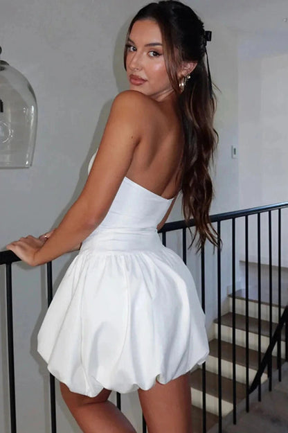 A-Line Strapless Mini Dress with High Waist and Backless Design