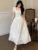 Elegantes vestidos midi para mujer, novedad de verano, manga abullonada, cuello cuadrado, corte A, vestido informal para fiesta de cumpleaños, vestido coreano de una pieza