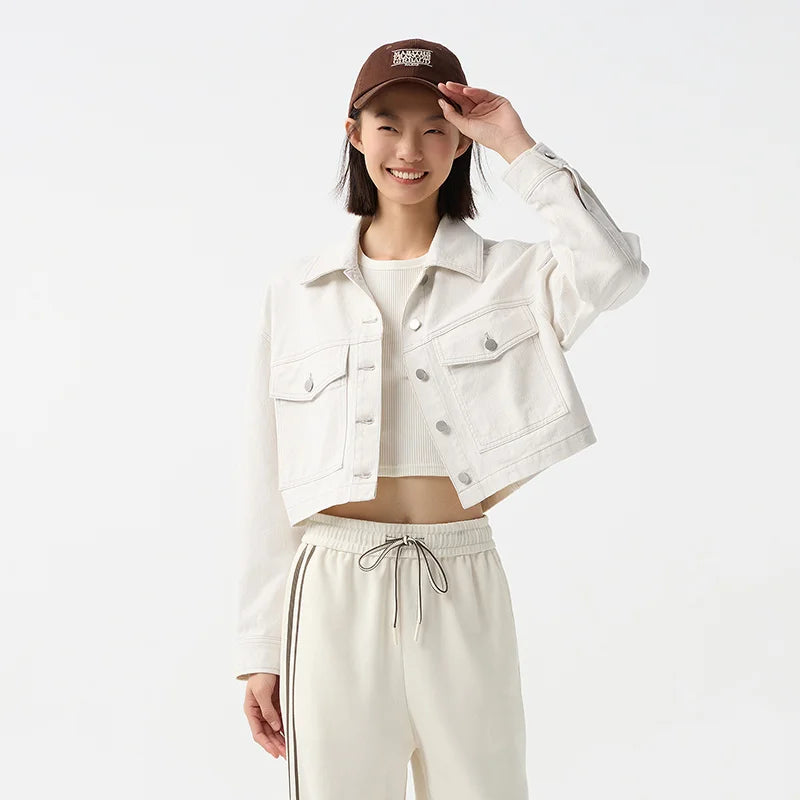 Denim Jacket Women Short Style Slimming Diamond-patterned  Spring New Pure Cotton Drop-shoulder Jacket