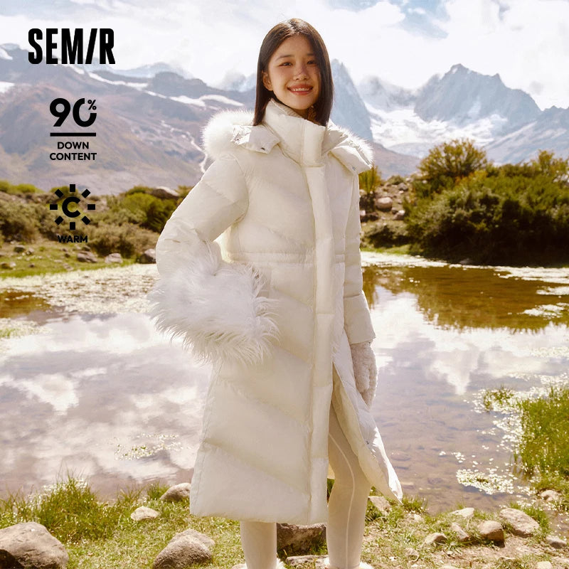 Chaqueta de plumón para mujer, larga, desmontable, con cuello de piel de zorro y capucha, nueva chaqueta de plumón de ganso térmica impermeable de invierno.