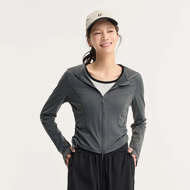 Jacket Women Short Hooded Sunscreen Clothing Top  New Summer Cool Feeling Original Yarn Sunscreen Tight Top UPF100+