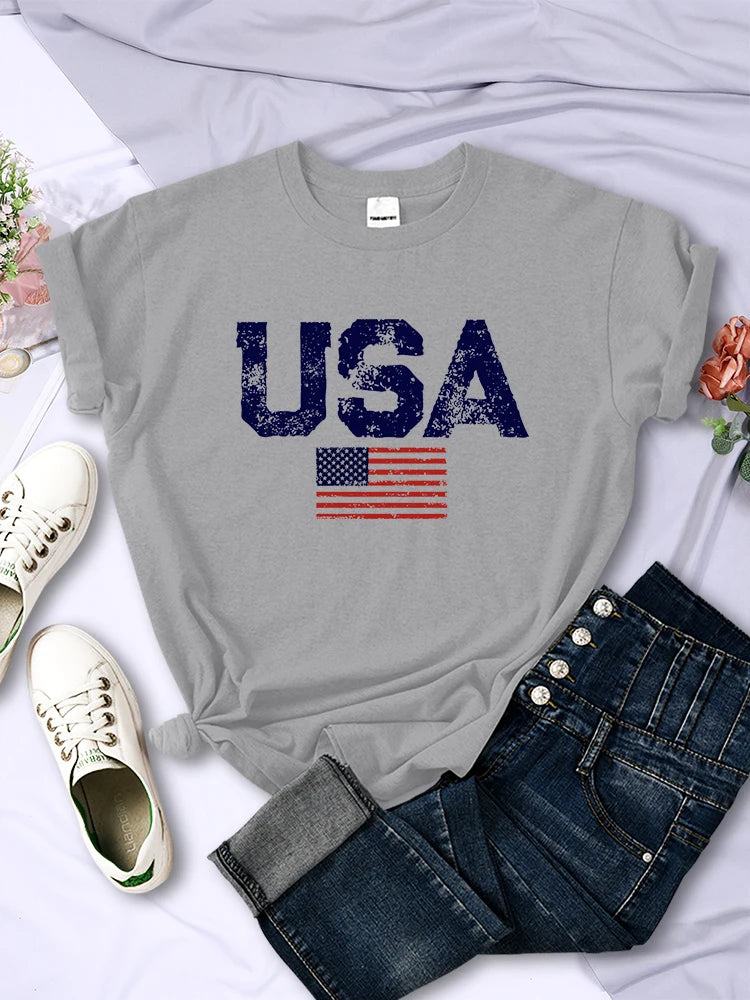 Camisetas con estampado de bandera estadounidense, estrellas y rayas, para mujer, estilo hip hop callejero, transpirables, de verano