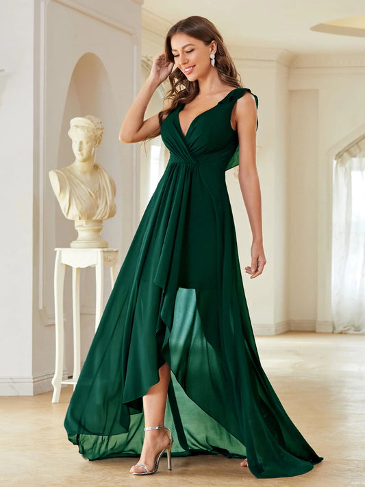 Surplice Front Ruffle Trim Prom Dress