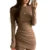 Vestido sexy para mujer, ropa de fiesta, color sólido, cuello redondo, manga larga, fruncido, ajustado, minivestido, vestidos de cóctel, ropa de calle